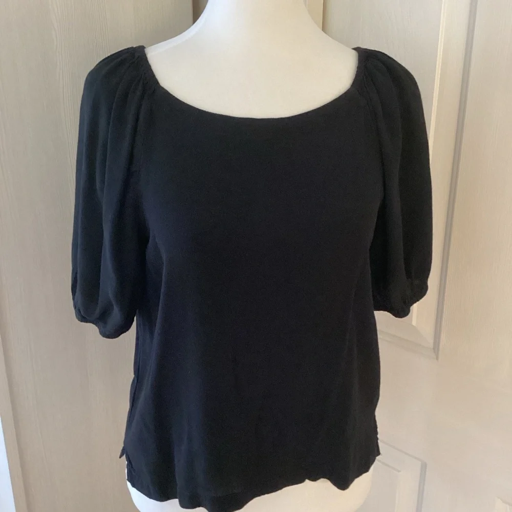 LOFT Black Puff Short Sleeve Blouse Sz XS - Picture 1 of 11